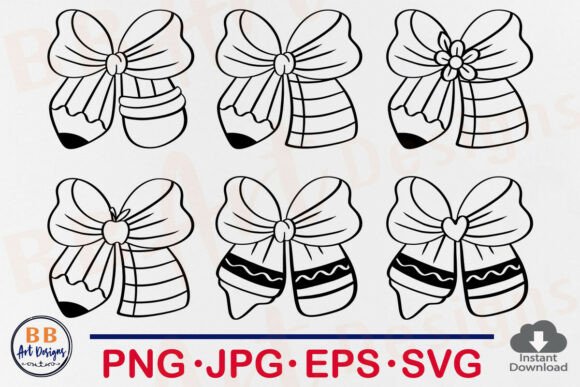 Pencil Bow SVG, Coquette Teacher Crayon Graphic Crafts By BB Art Designs