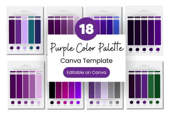 Purple Canva color palette with hex codes for branding