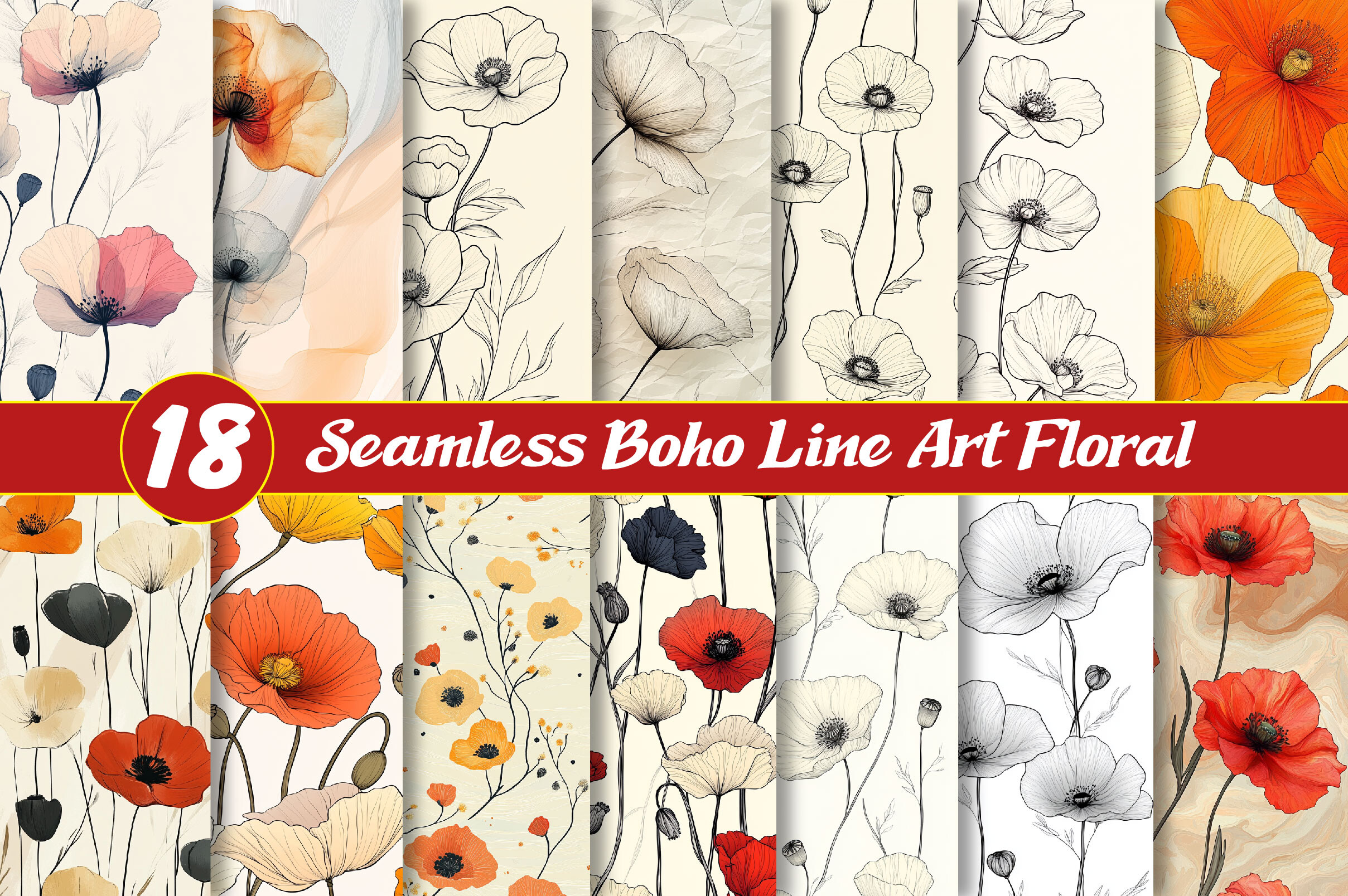 Seamless Boho Line Art Floral Background Graphic by Precision Patterns ...