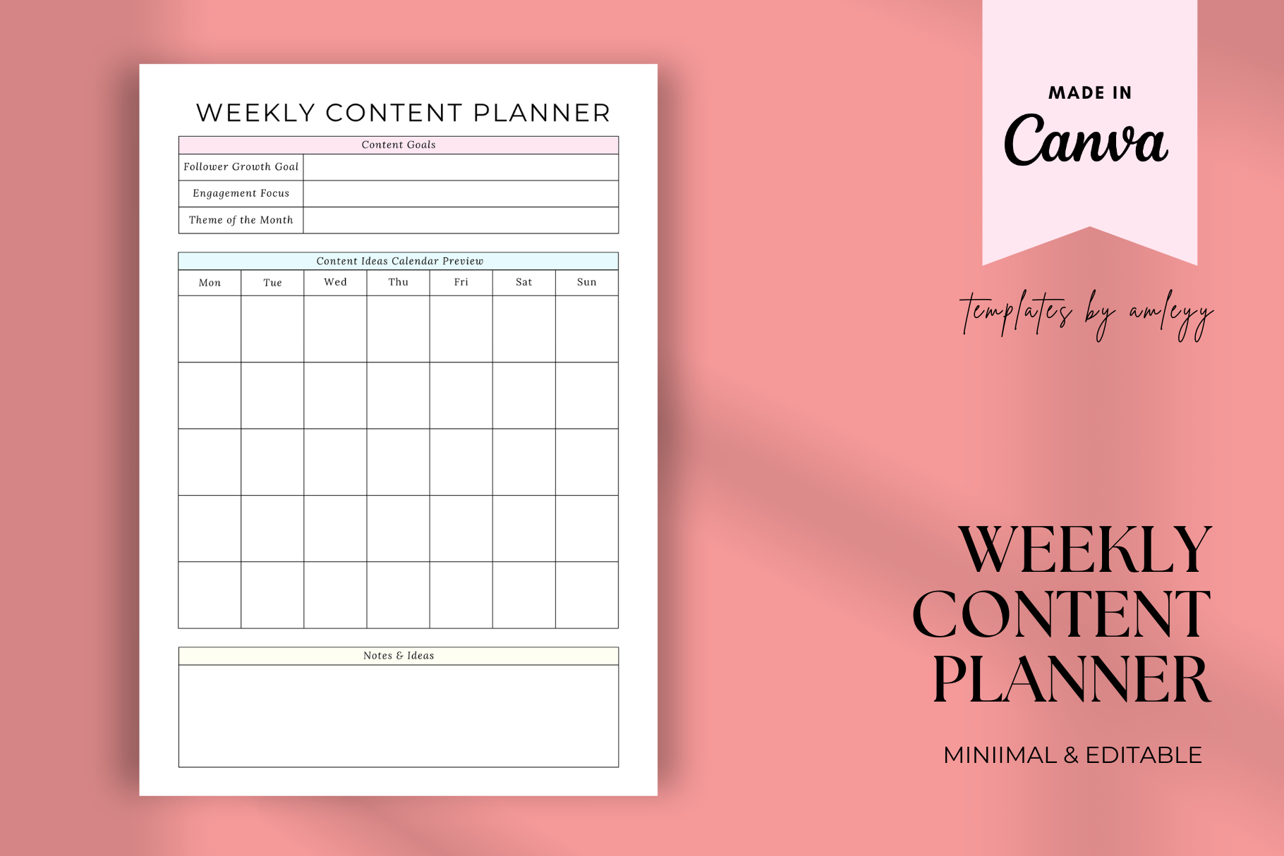 Weekly Content Planner | Editable Canva