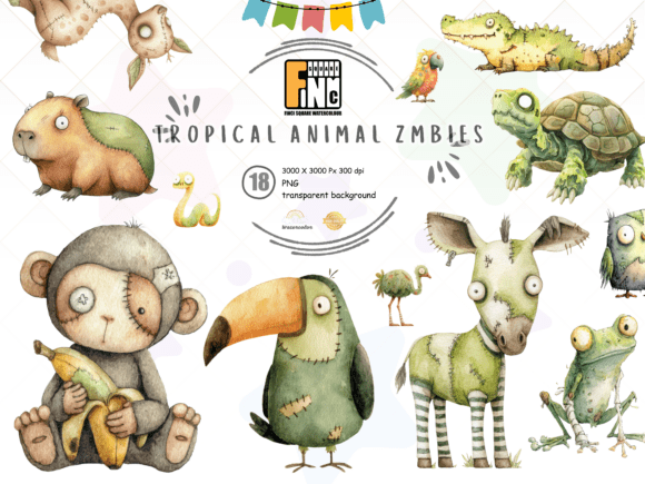 Zombie Jungle Animals PNG Clipart Set