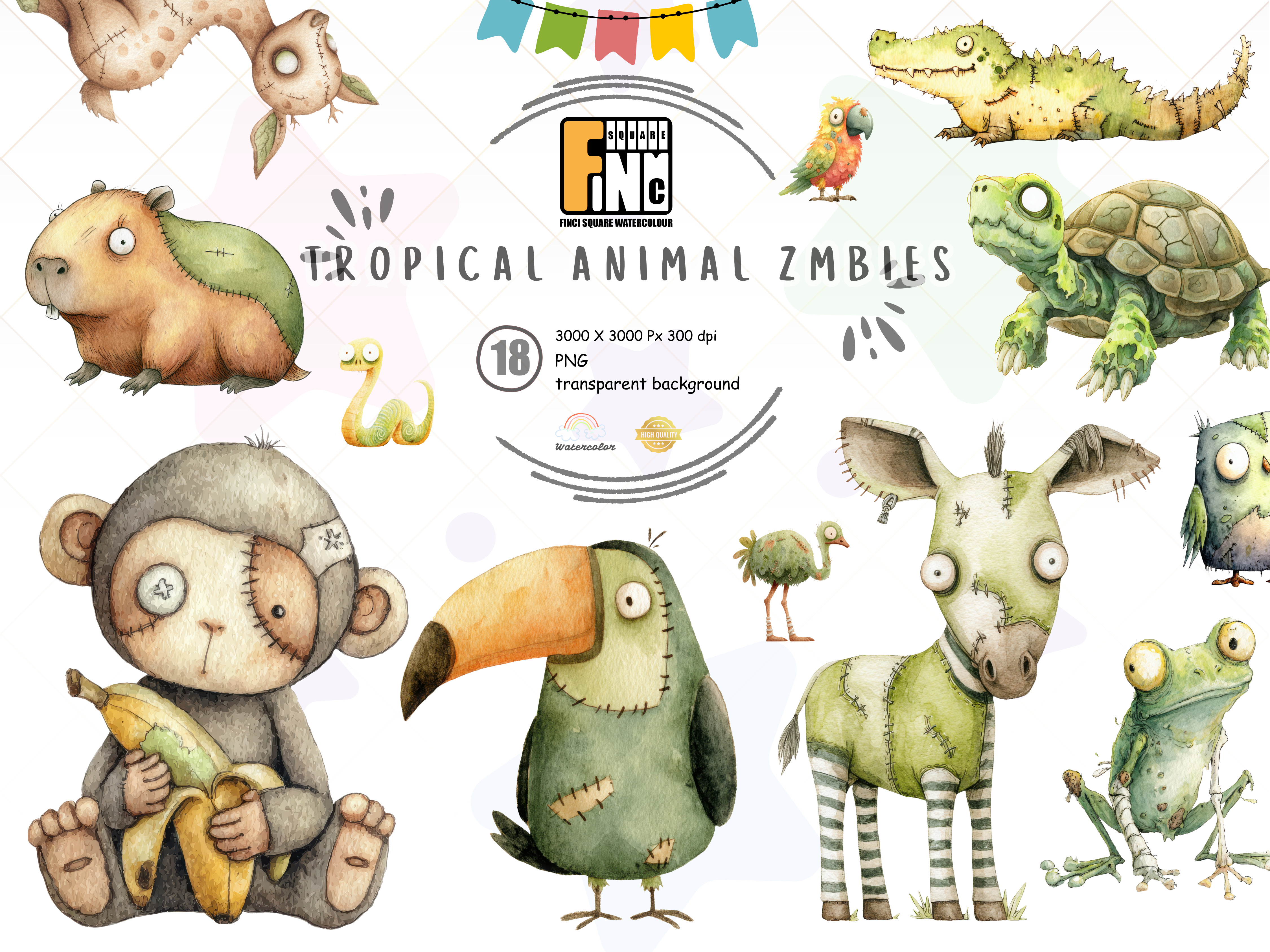 Zombie Jungle Animals PNG Clipart Set