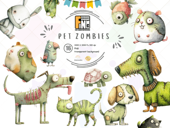 Zombie Pets Clipart PNG | Cute Halloween