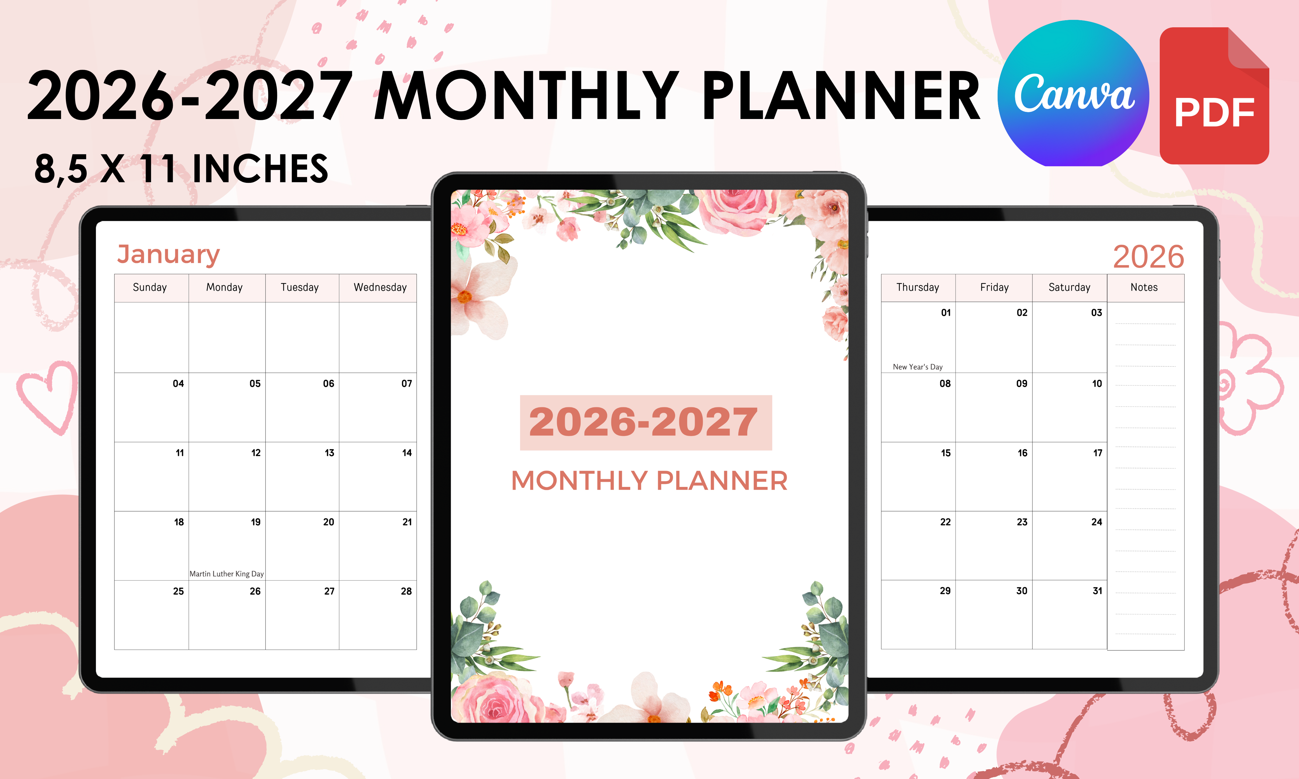 2026-2027 Monthly Planner Canva Template Graphic by Ilyas Designs
