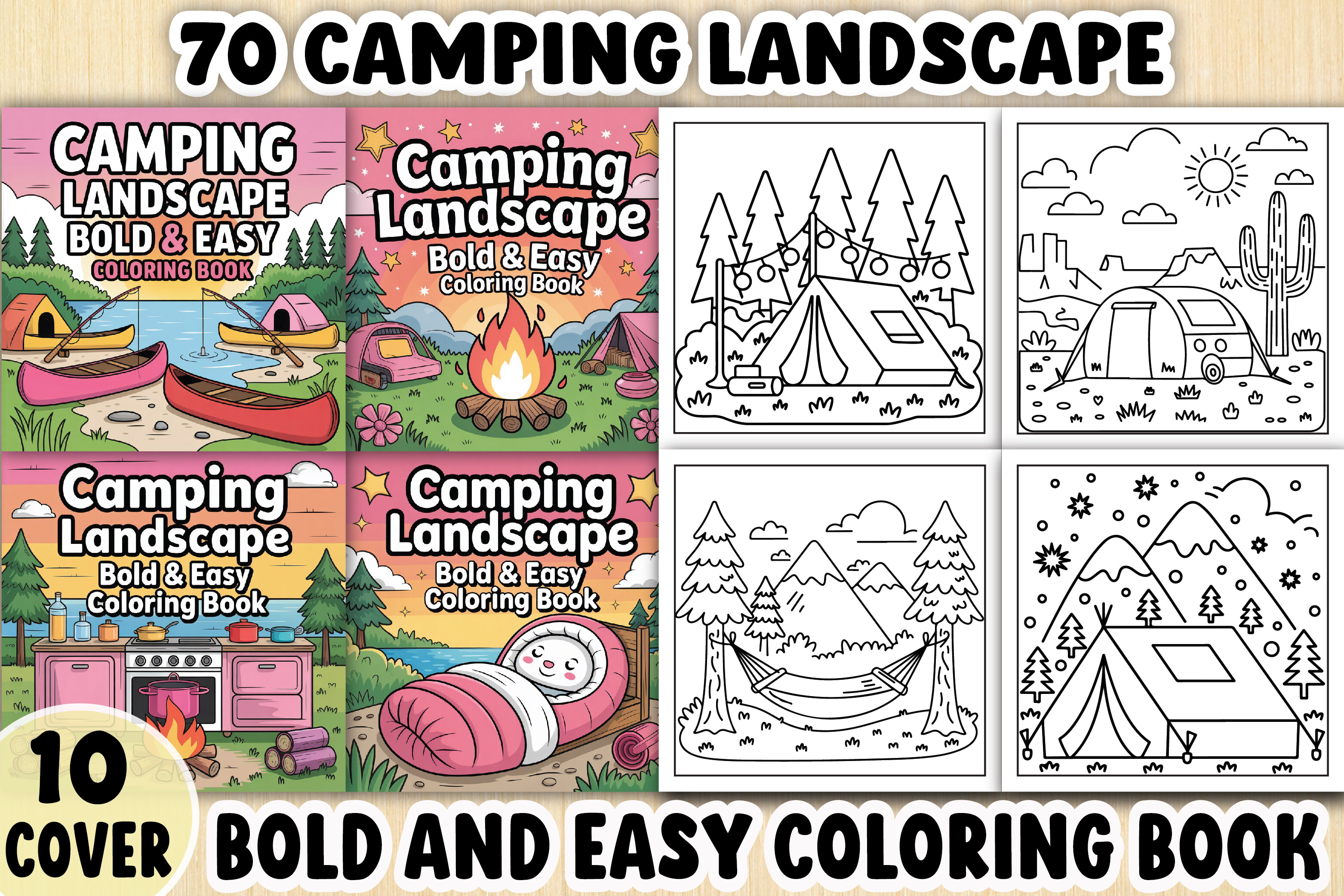 Camping Landscape Coloring Book Pages