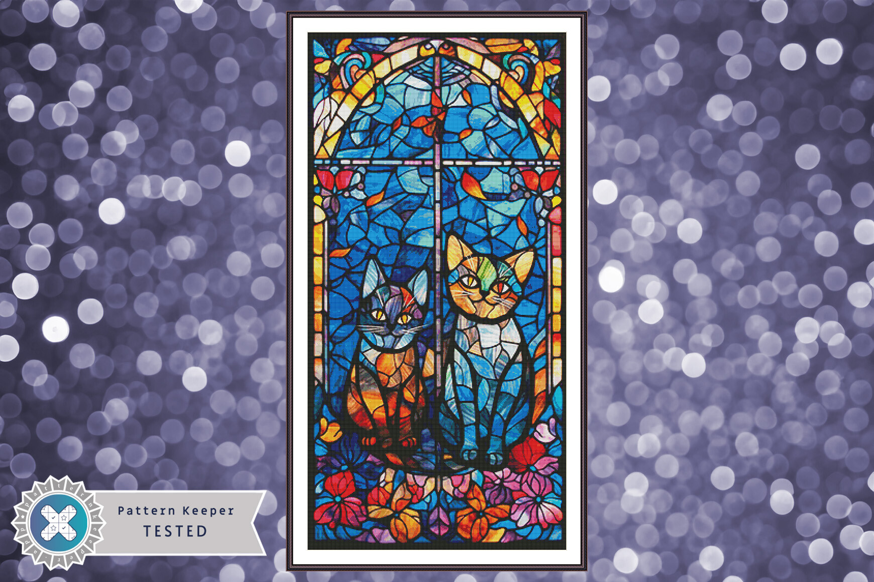 Cross Stitch Chart PDF Stained Glass Cat