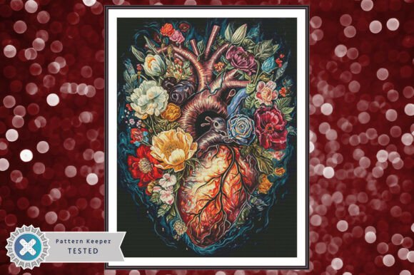 Cross Stitch Pattern PDF Floral Heart