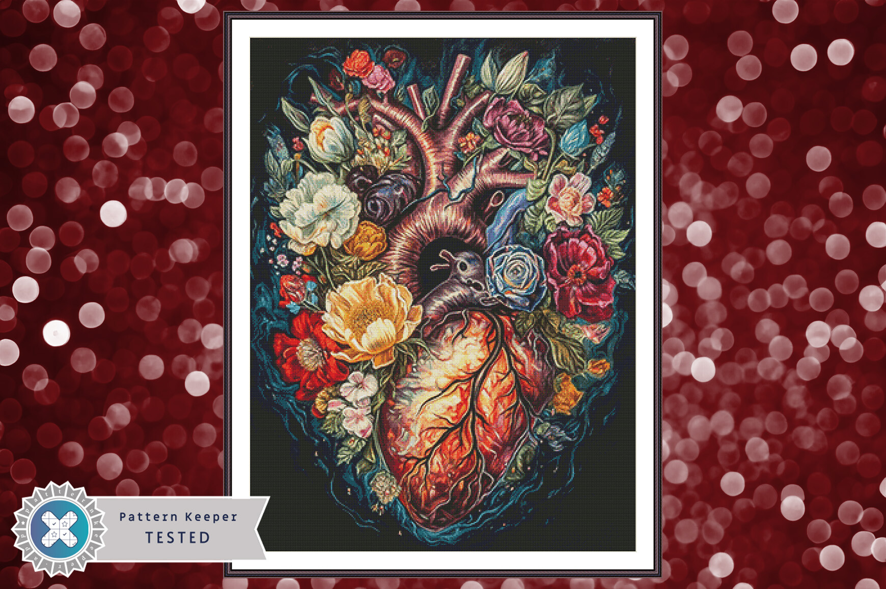 Cross Stitch Pattern PDF Floral Heart