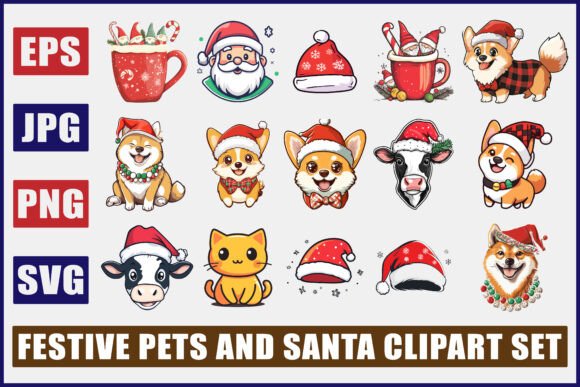 Festive Pets & Santa Clipart