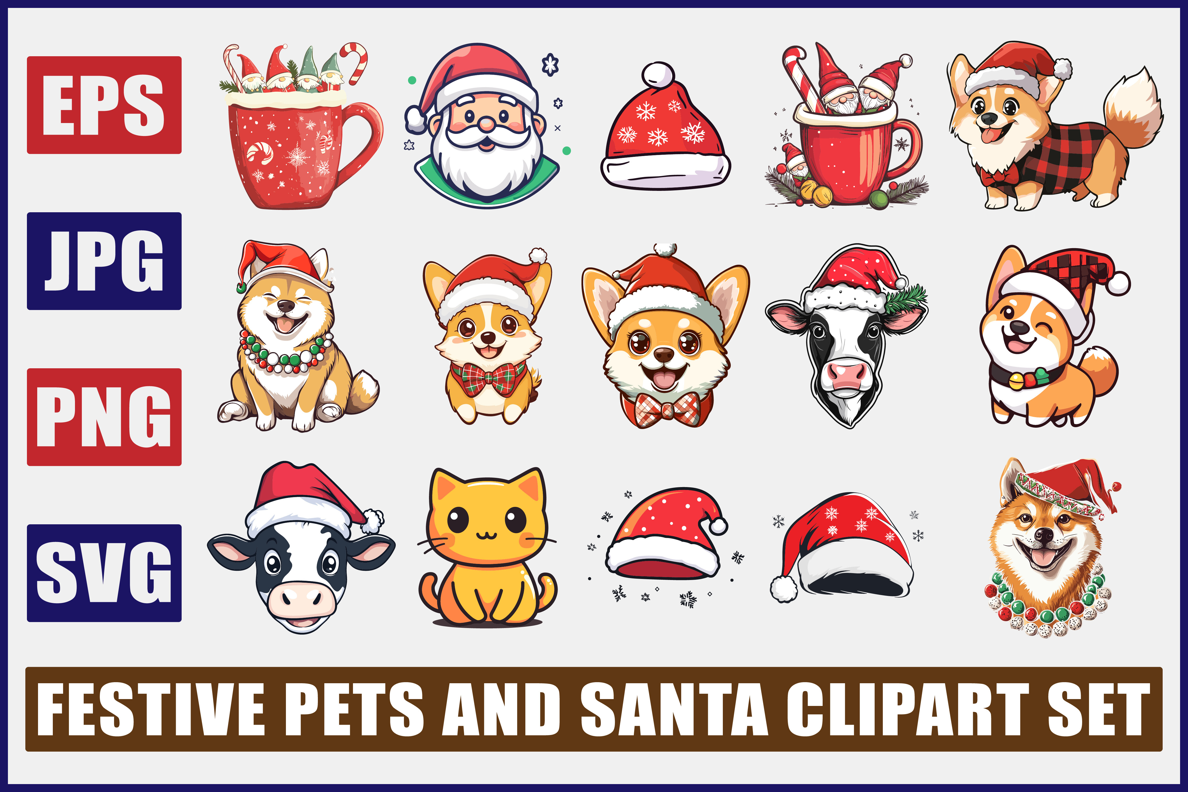 Festive Pets & Santa Clipart