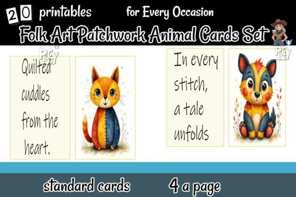 Folk Art Patchwork Animal Cards Set