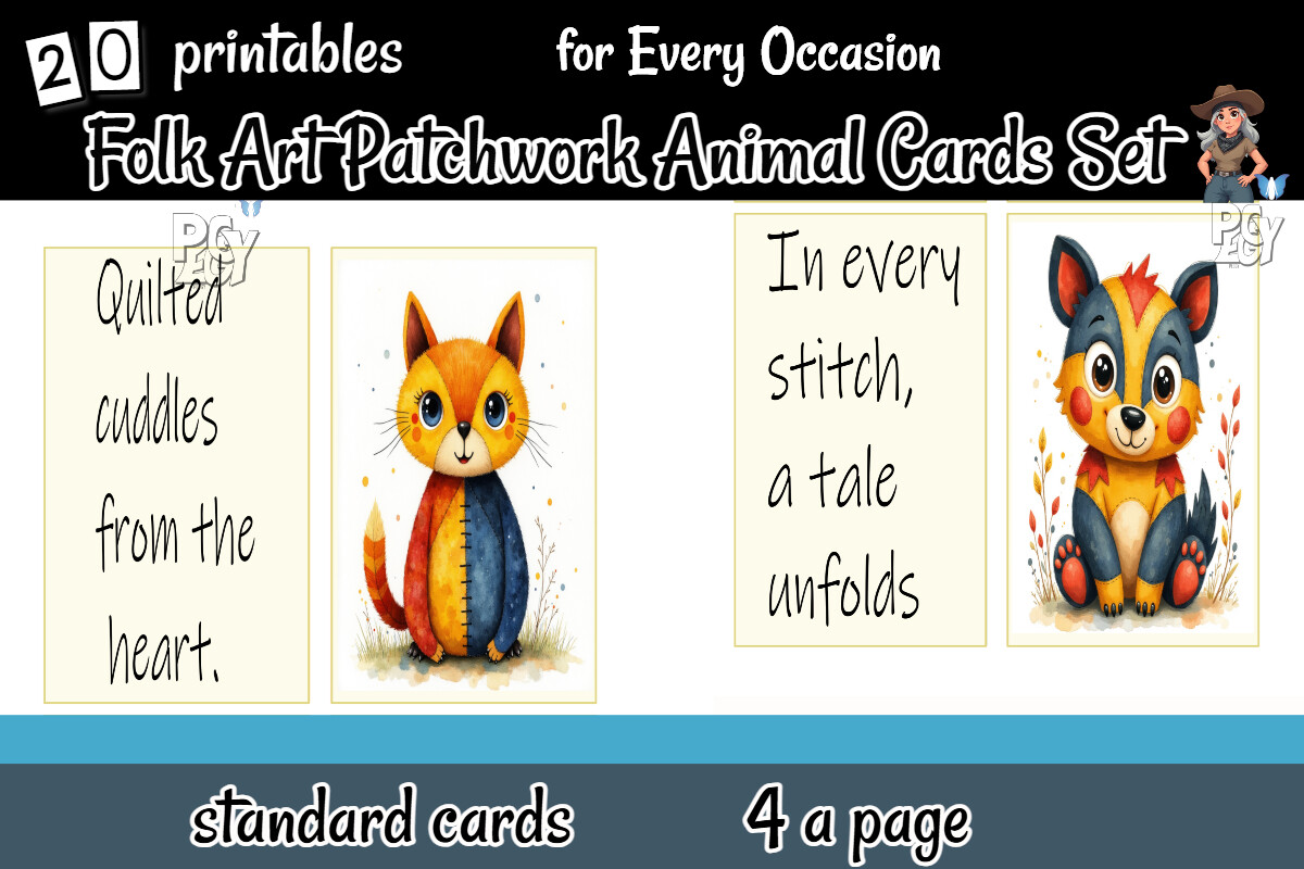 Folk Art Patchwork Animal Cards Set