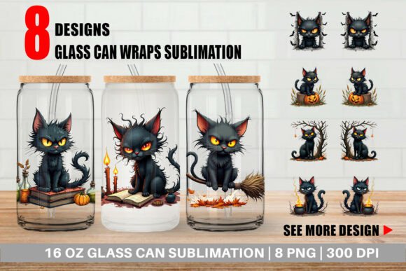 Glass Can Grumpy Black Cat Graphic by Artnoy · Creative Fabrica