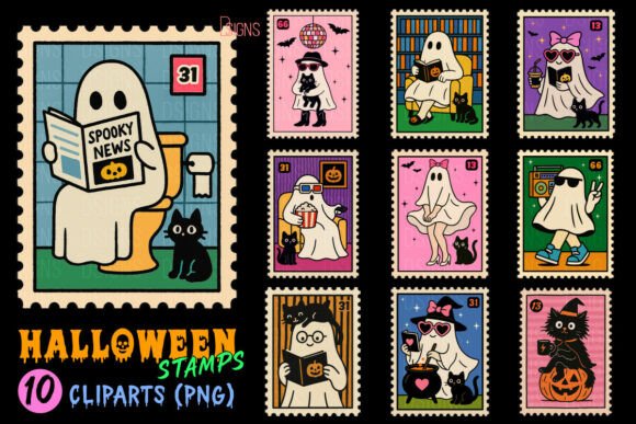 Halloween Funny Ghost Stamps Bundle Png