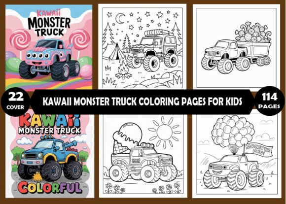 Kawaii Monster Truck Cute Coloring Book