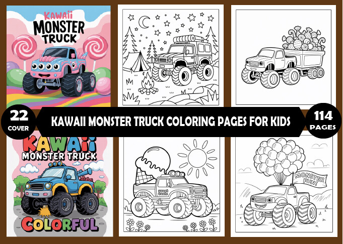 Kawaii Monster Truck Cute Coloring Book