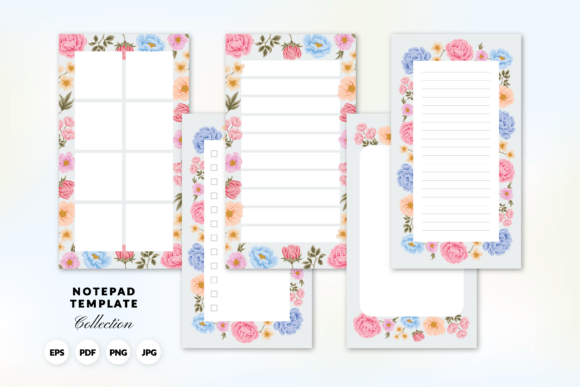 Printable Blue Floral Planner Notepads Graphic Print Templates By artflorara