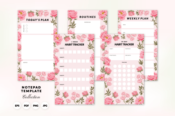 Printable Floral Habit Tracker Notepads Graphic Print Templates By artflorara