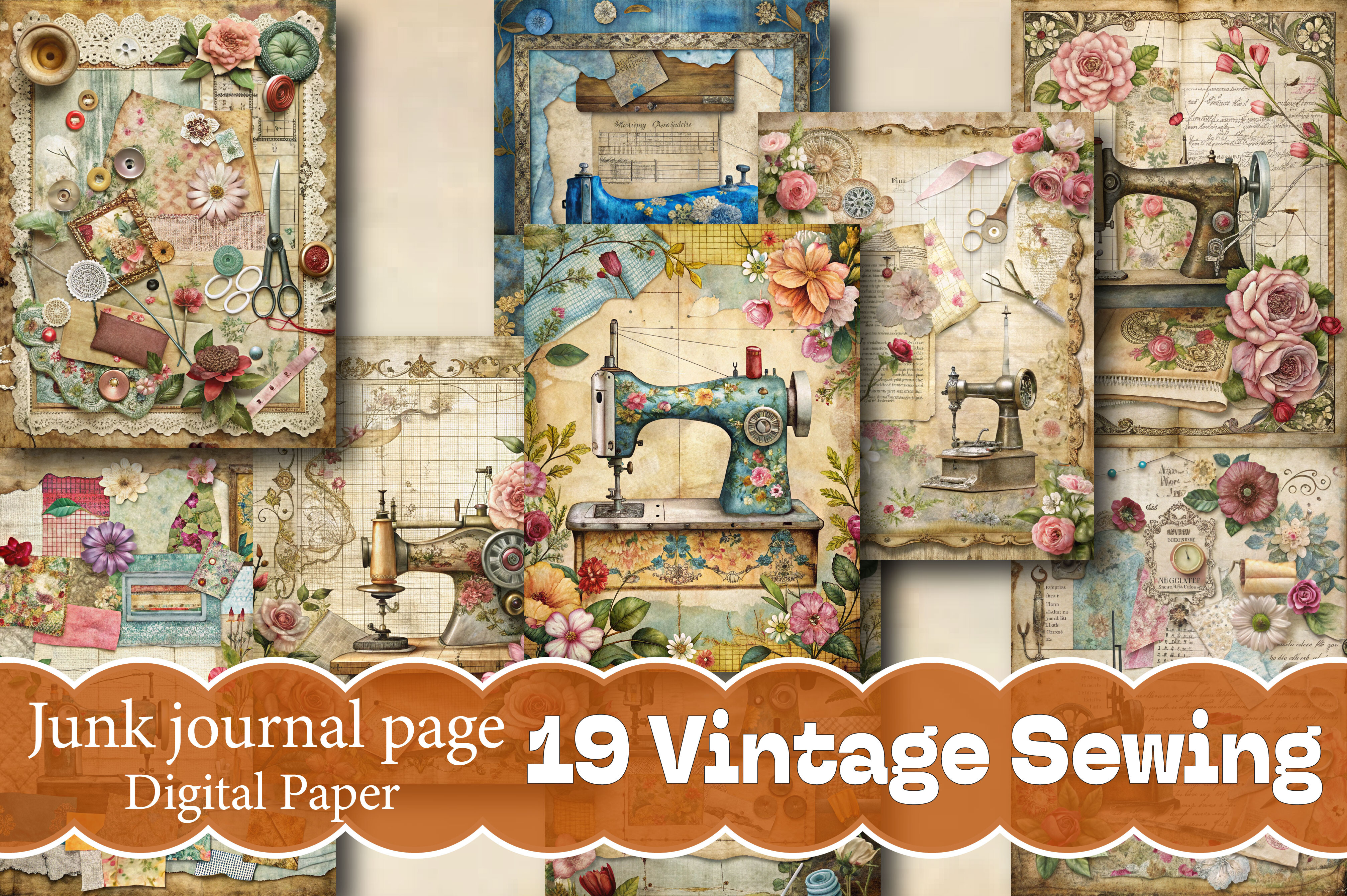 Vintage Sewing Junk Journal Page Graphic by Designstock · Creative Fabrica