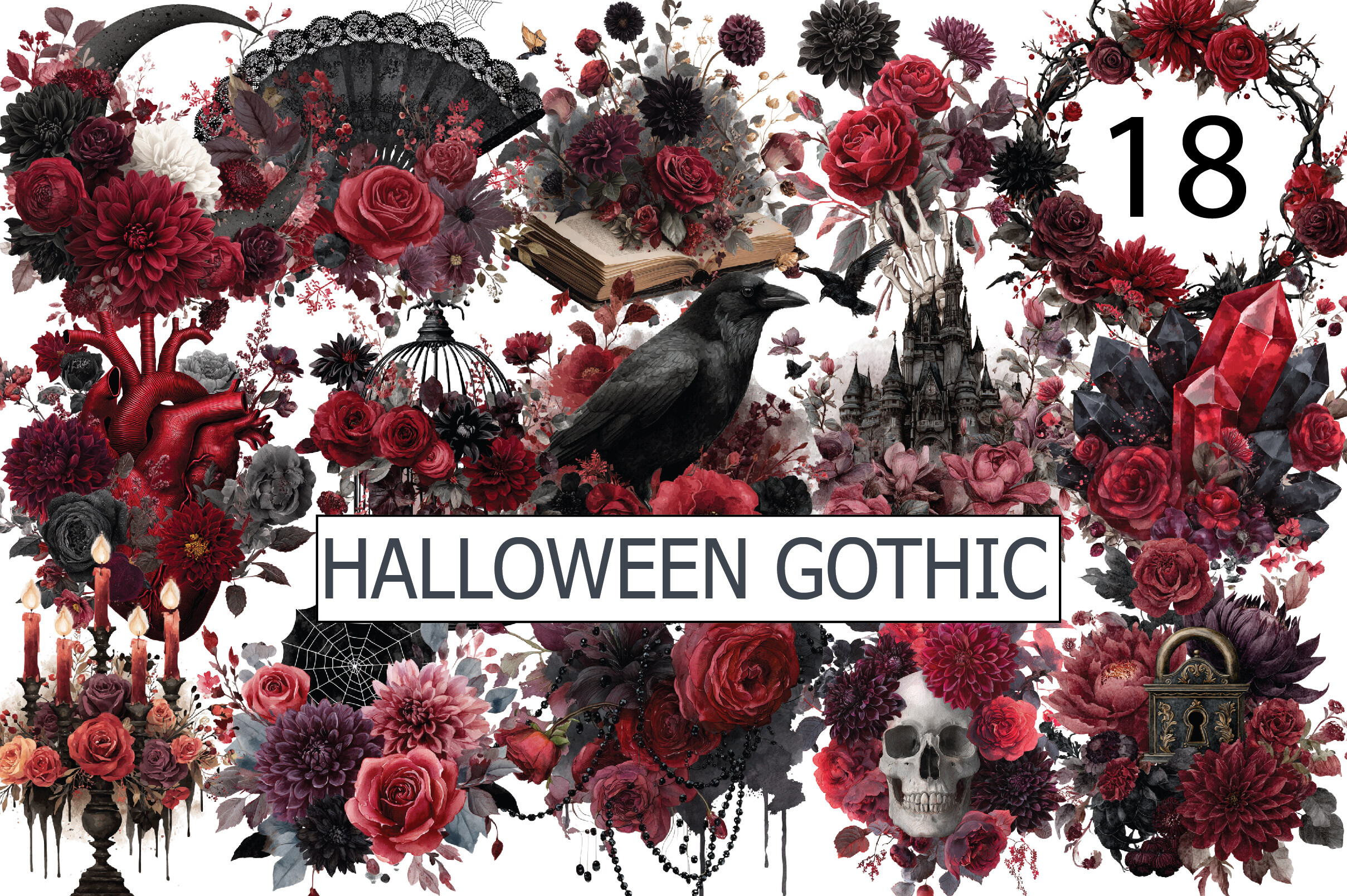 Watercolor Halloween Gothic Clipart Graphic by clipart · Creative Fabrica
