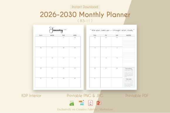 2026–2030 Monthly Planner PDF