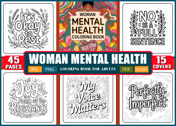 Preview of Adult- Woman Mental Health Coloring Book coloring pages for adults