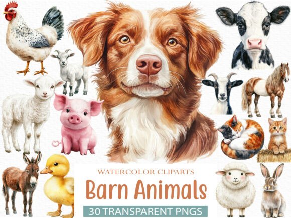 Barn Animals Watercolor Clipart