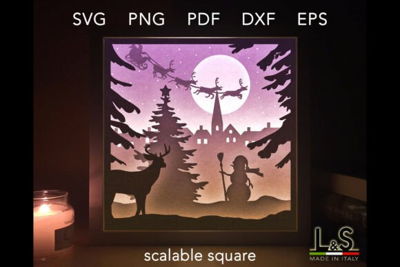 Christmas Village Shadow Box SVG