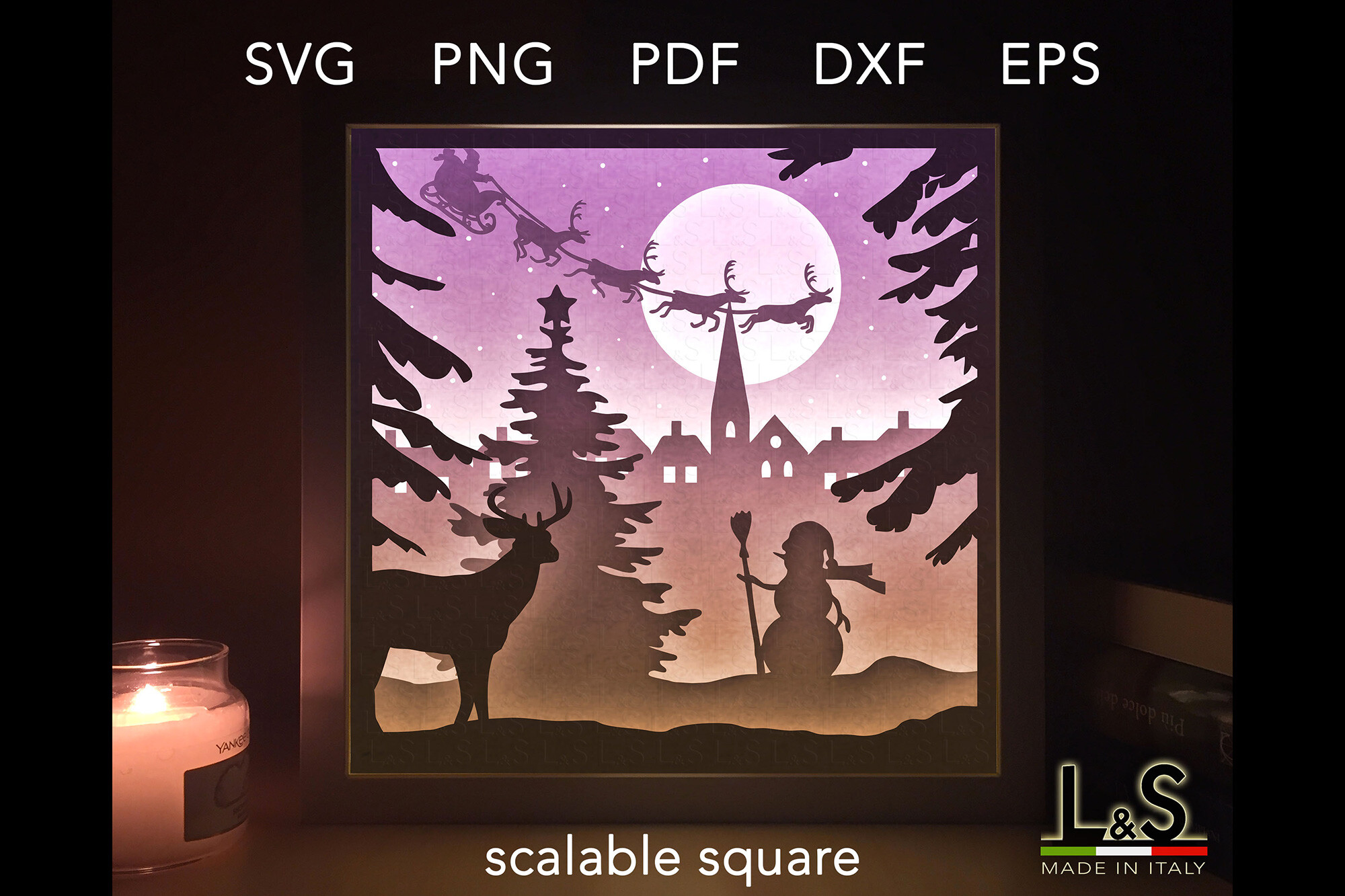 Christmas Village Shadow Box SVG