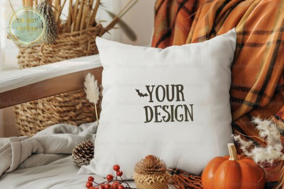 Fall Mockup, Halloween Throw Pillow