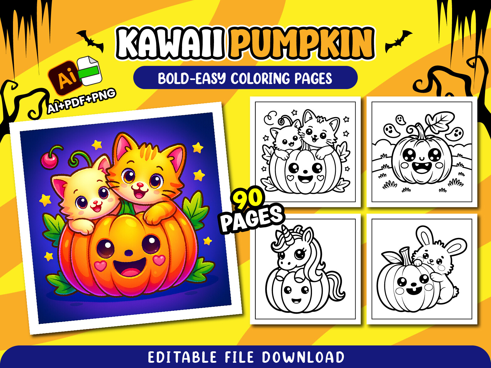 Kawaii Pumpkin Coloring Pages for Kids