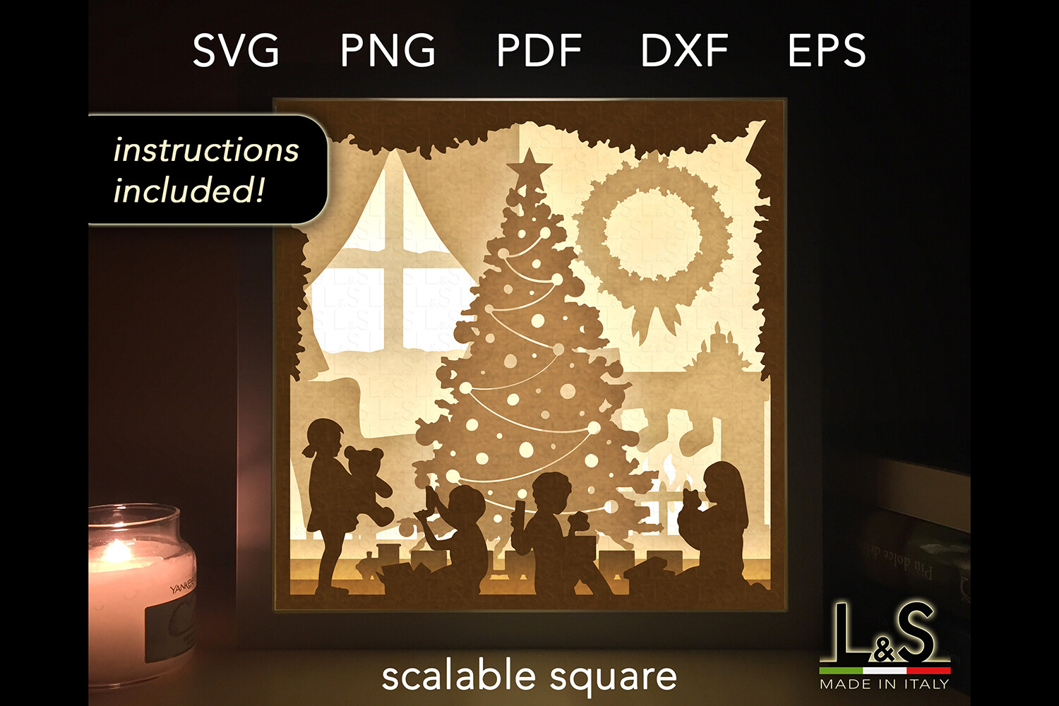 Kids on Christmas Day Shadow Box SVG