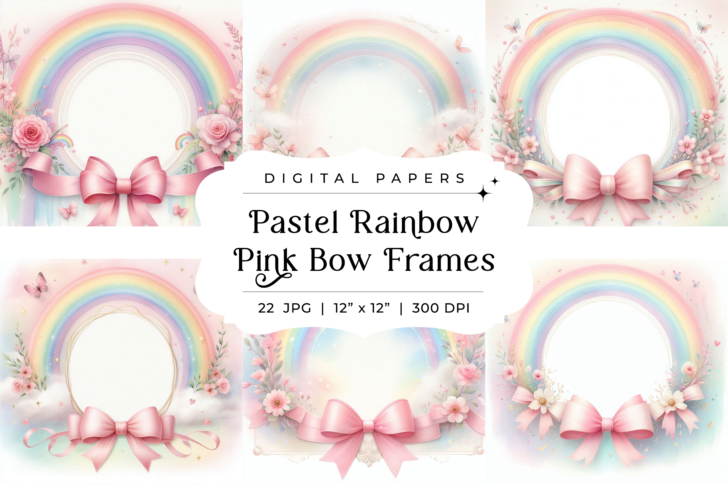 Pastel Rainbow & Pink Ribbon Bow Frames