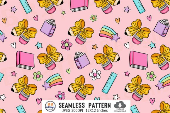 Preppy Back to School Pattern Seamless Grafika Papierowe Wzory Przez BB Art Designs