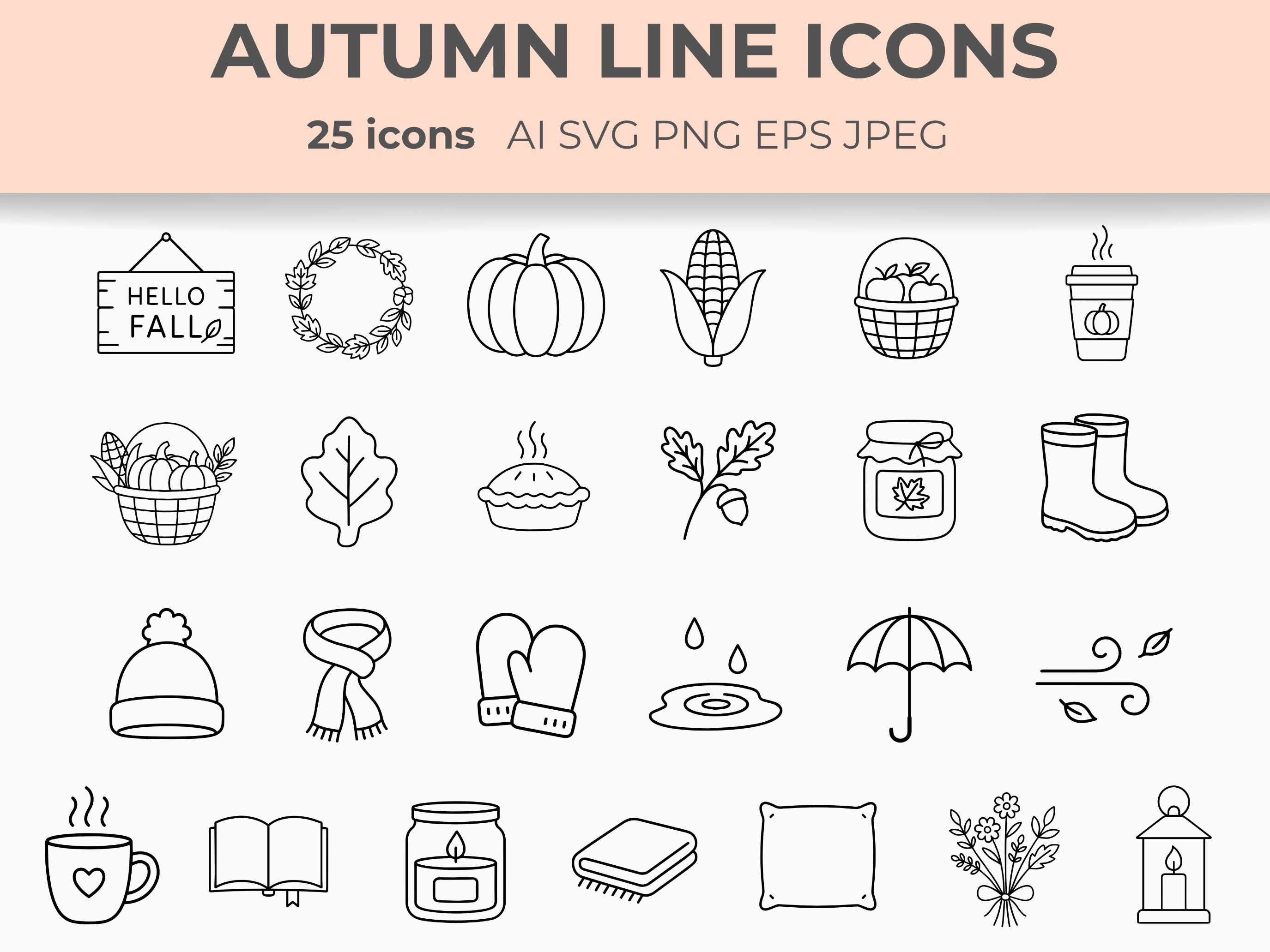 Autumn Line Icons Set Fall Cozy Clipart