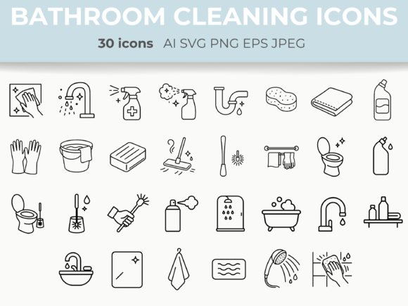 Bathroom Cleaning Minimal Line Icons SVG Graphic Icons By CozyNest Studio
