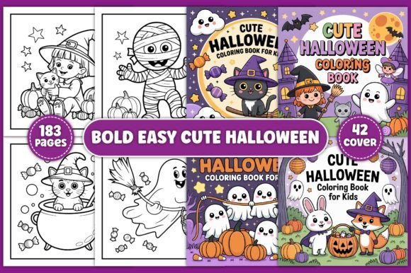 Bold & Easy Cute Halloween Coloring Pages: 183-Page Mega Bundle | Free Printable PDF & 42 Covers