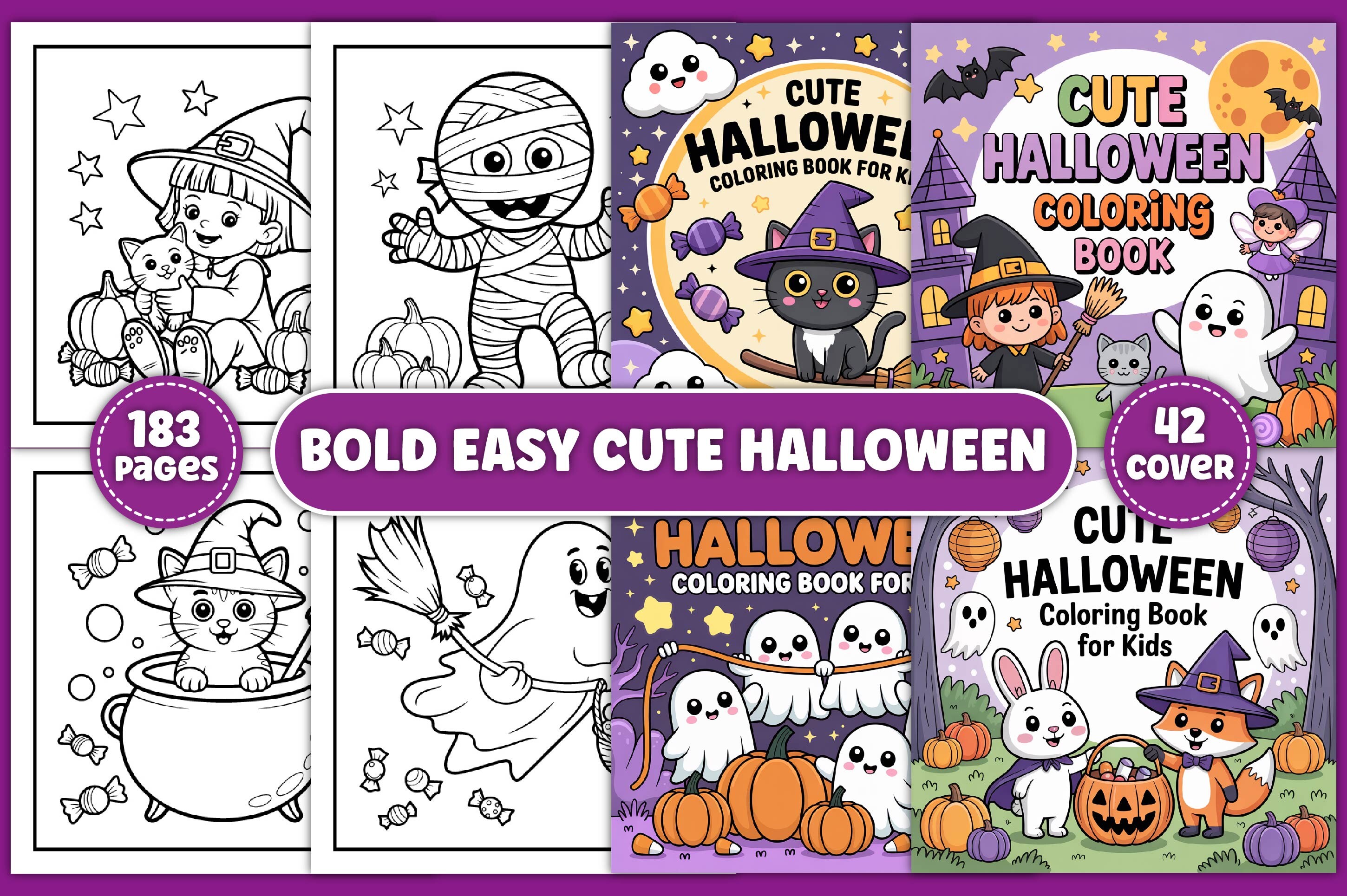 Bold and easy Halloween coloring page with thick simple outlines for kids