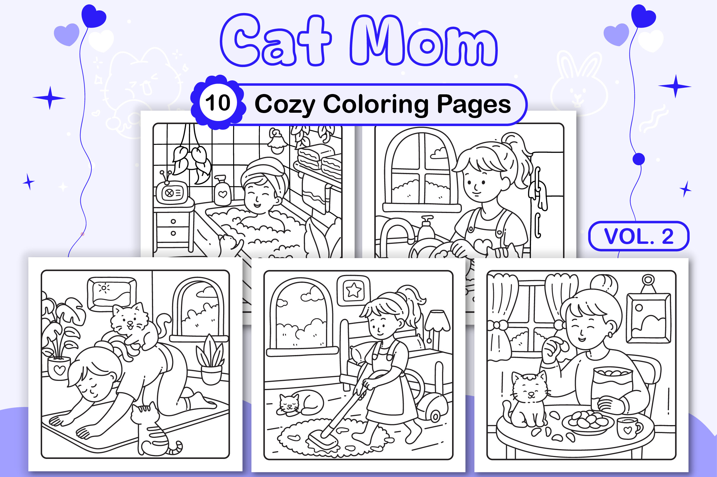 Cat Mom Cozy Coloring Pages