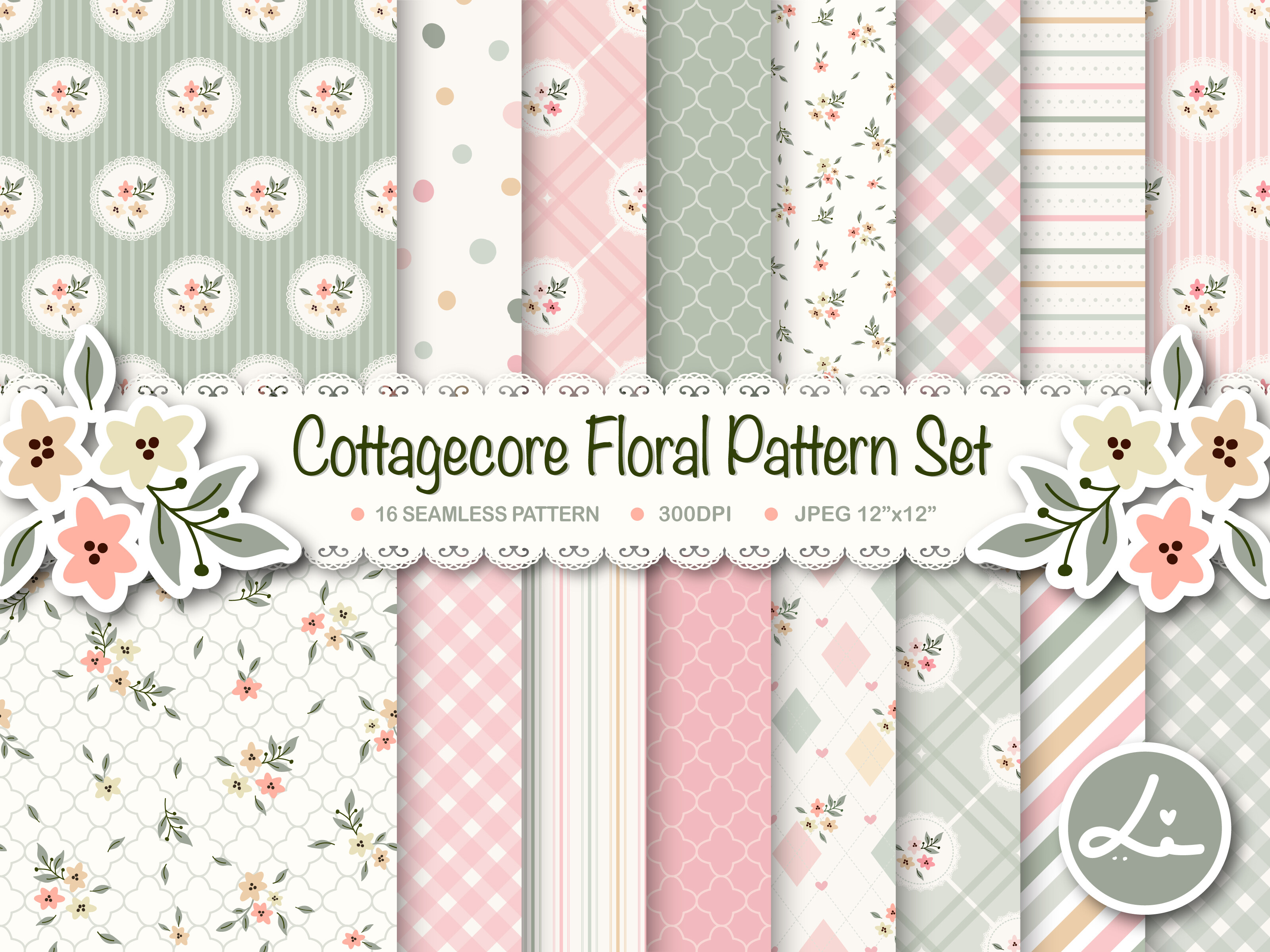 Cottagecore Floral Digital Papers Set Graphic by lindoet23 · Creative ...