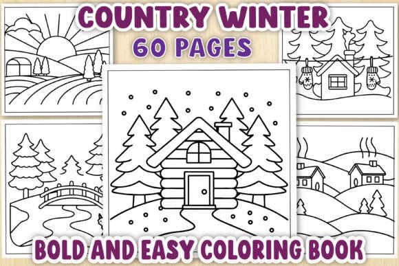 Country Winter Bold & Easy Coloring Page