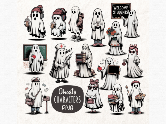 Cute Ghost Characters Clipart Bundle