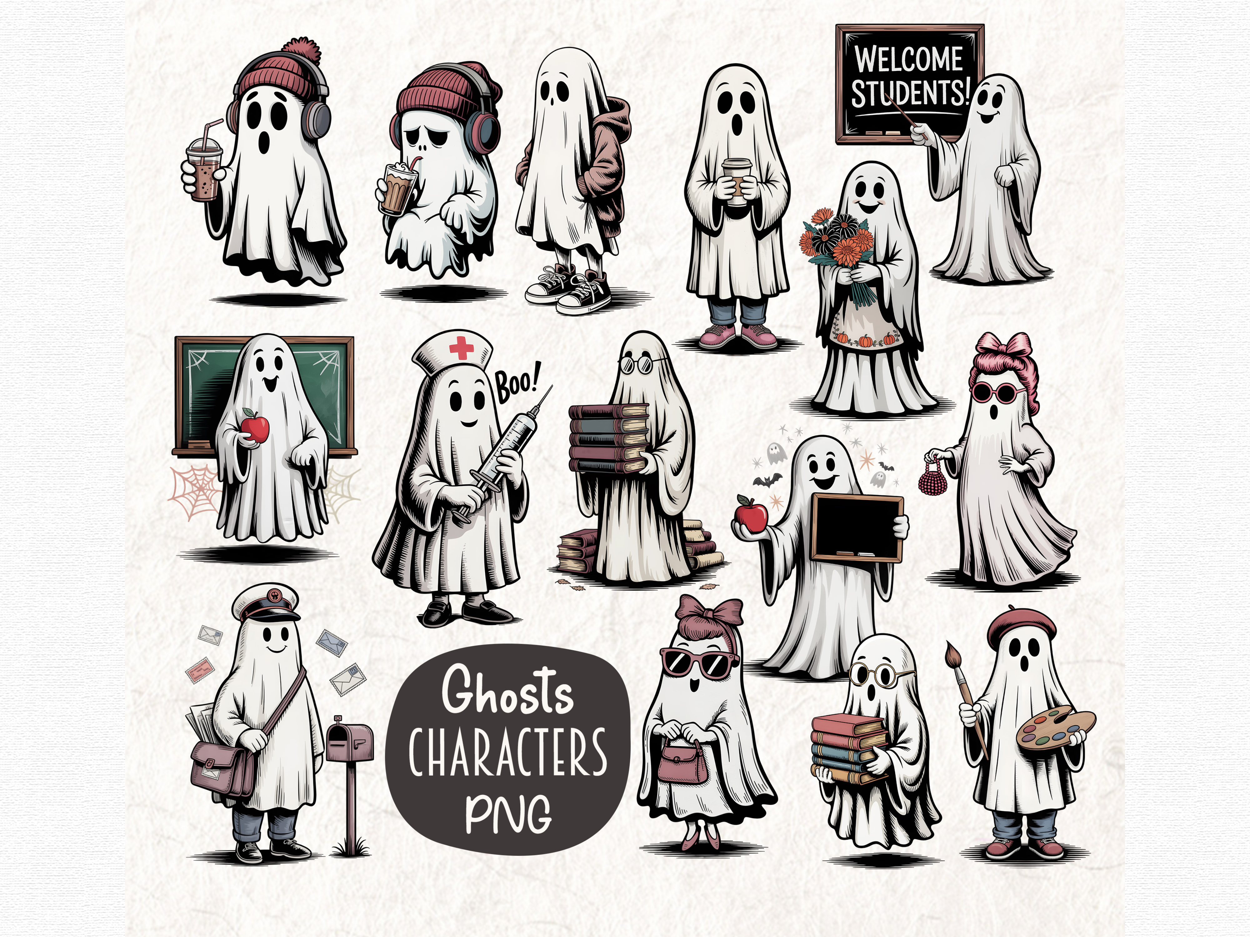 Cute Ghost Characters Clipart Bundle