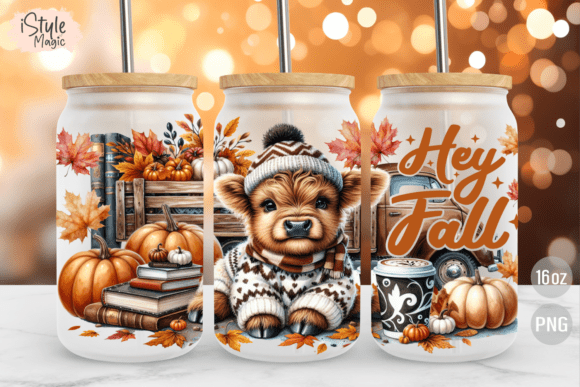Fall Highland Cow 16oz Glass Can Wrap