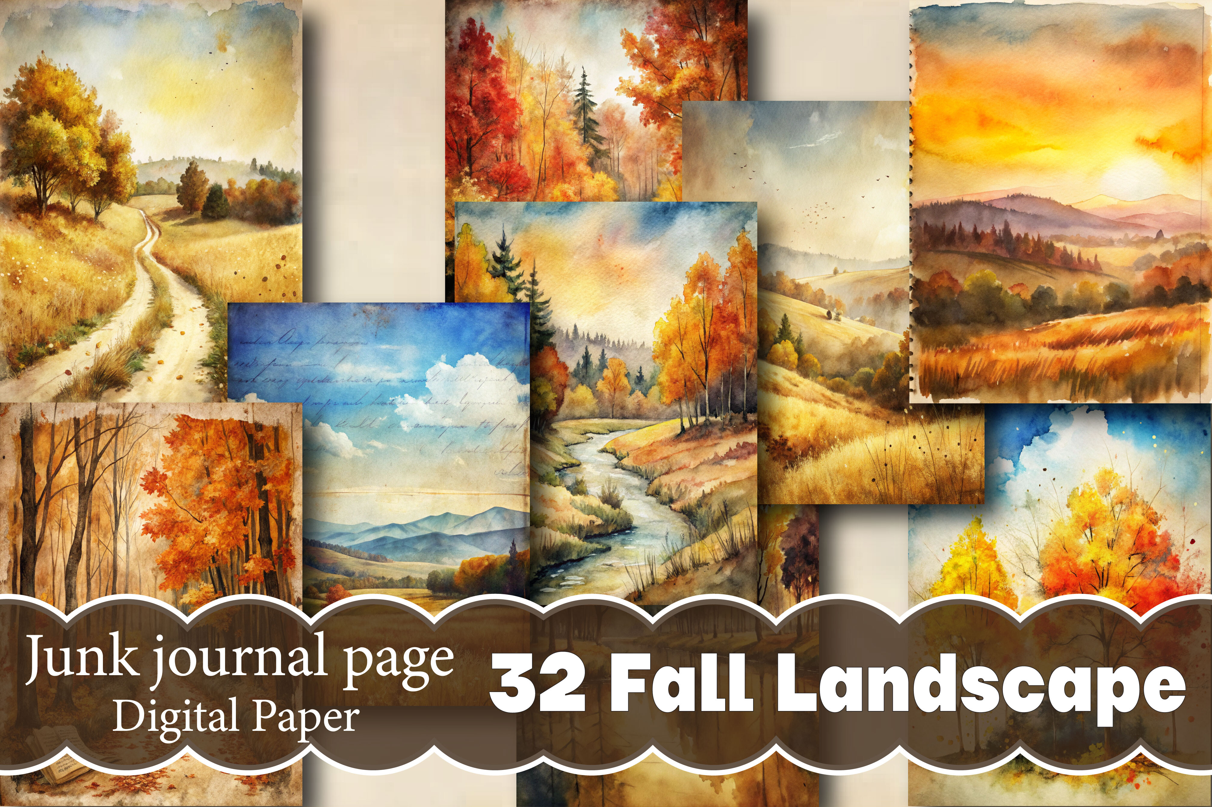 Fall Landscape Junk Journal Pages Graphic by Designstock · Creative Fabrica
