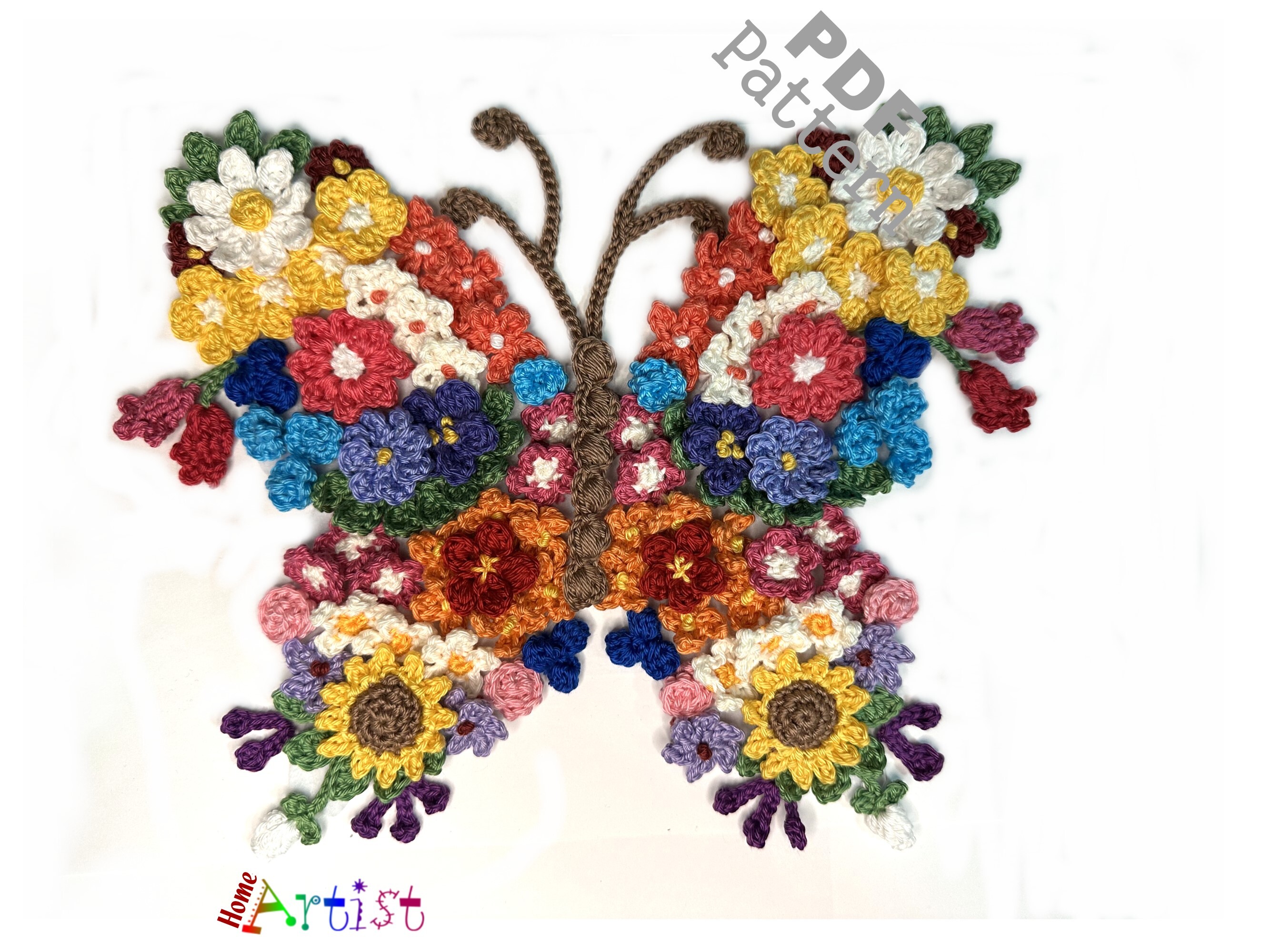 Floral Butterfly Crochet Applique Patter