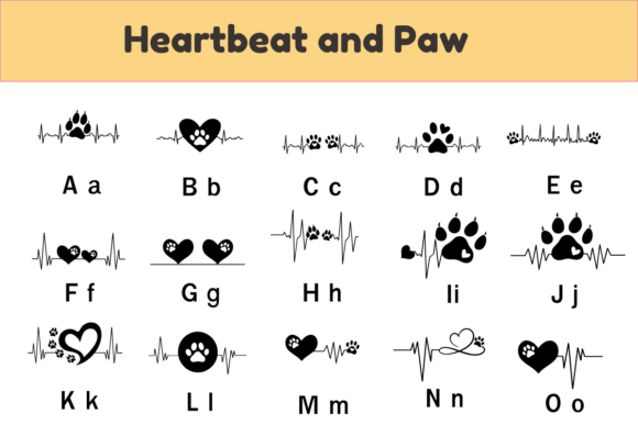 Heartbeat and Paw Font PNG with transparent background - Preview 1