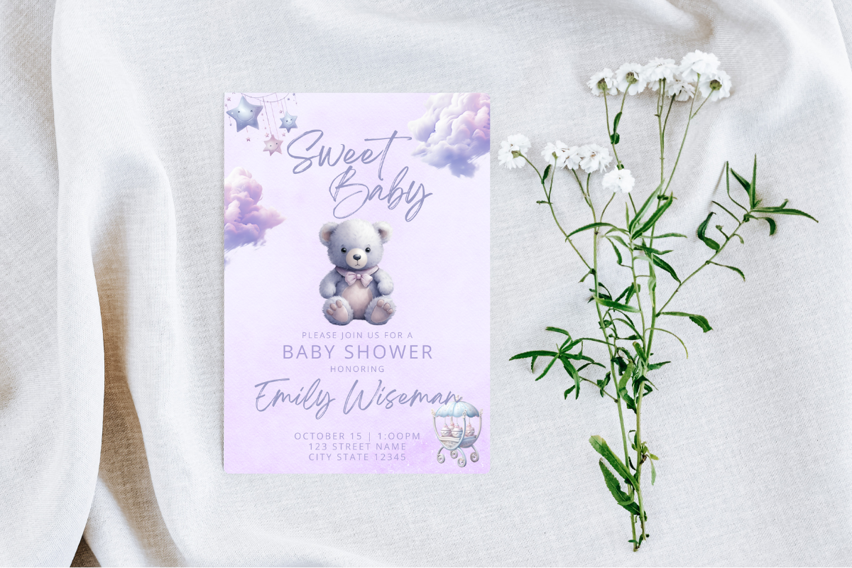 Purple Girl Baby Shower Invite