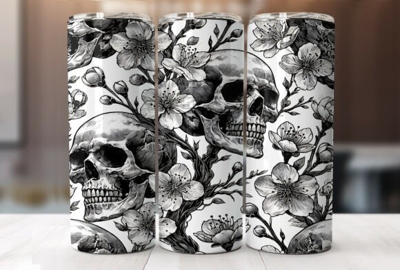 Black and White Skulls 20oz Tumbler Wrap