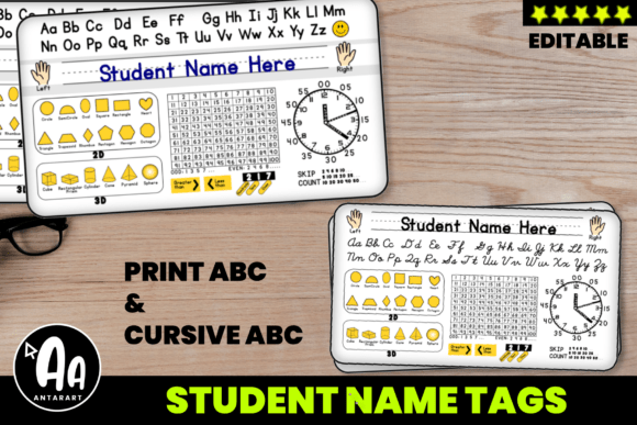 Editable Desk Name Tags Labels PencilBox Graphic 3rd grade By AntarArt